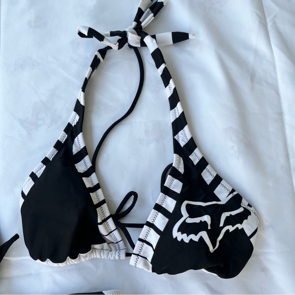 Fox Y2K Monochrome Striped Bikini with Logo - Picture 5 of 12